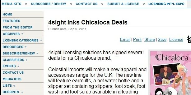 20110919 licensemag_com_153308 4sight Inks Chicaloca Deals
